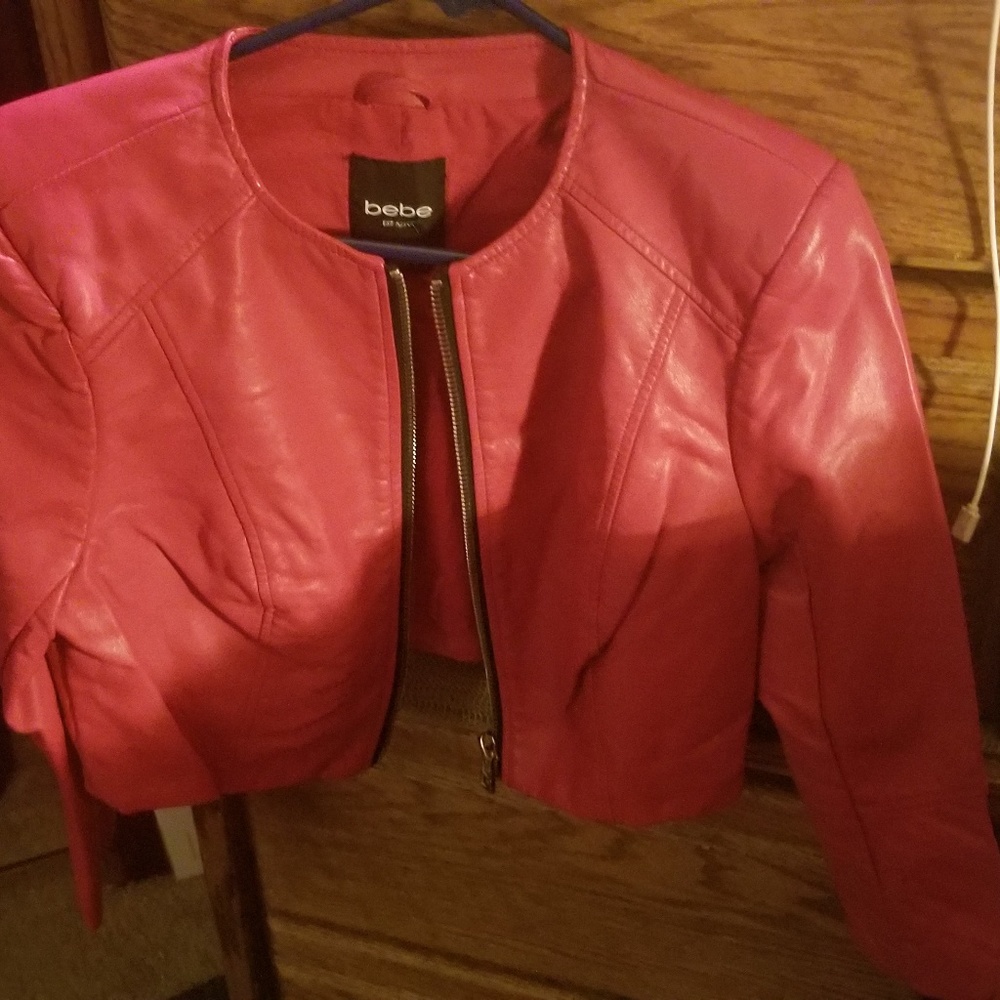Bebe Red Leather Crop Jacket
